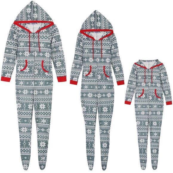 Kids Christmas Pajama Zipper Long Sleeve Set with Pockets Grey - Picture 1 of 4